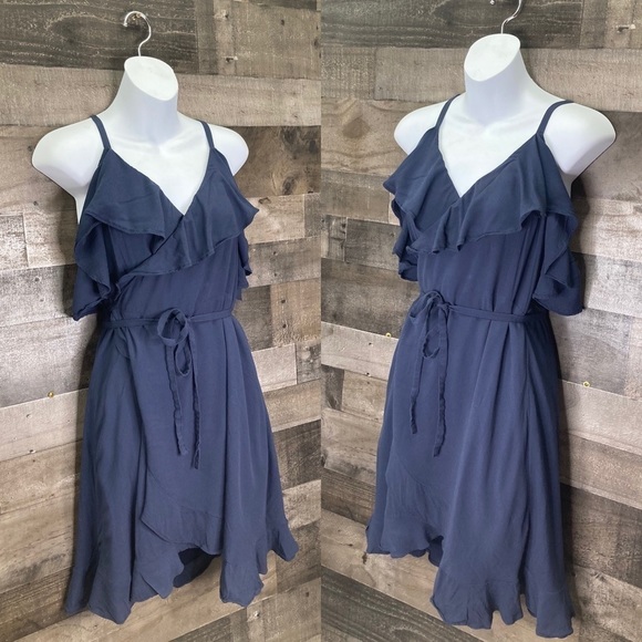Cupcakes and Cashmere Navy Ruffle Wrap Dress - Picture 2 of 10
